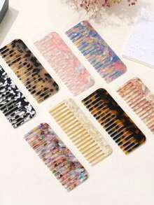 Acetate Comb With Anti-Static Marble Pattern, Ideal For Travel And Makeup - Multicolor - View 2