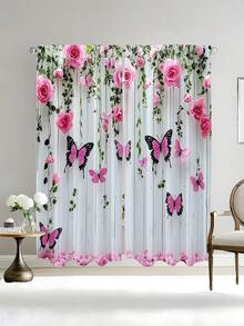 2片花卉图案窗帘，展现乡村魅力，适用于卧室、办公室、厨房、客厅、书房、家居装饰，美观、易于安装且经久耐用（单层印花窗帘，不含帘幔） - 粉色 - 查看 2