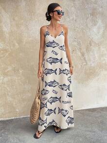 Đầm maxi mùa hè kiểu Bohemian, dây mảnh, hở lưng, đính ngọc trai, họa tiết biển cả, thanh lịch, thích hợp cho đám cưới, tiệc tùng, đi biển, ngày Valentine, lễ tốt nghiệp, các ngày lễ và mặc hàng ngày. - Nhiều màu - Xem 3
