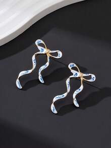 一对优雅手工渐变蓝白蝴蝶珐琅耳坠，温柔婉约的夏季新款女士耳环 - 彩色 - 查看 2