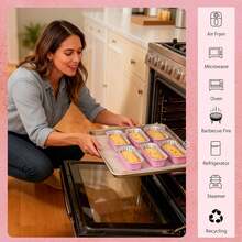 50个带盖和勺子的迷你蛋糕托盘、长方形铝箔面包烤盘、迷你吐司托盘和带盖食品容器，6.8盎司烘焙用品 - 查看 4