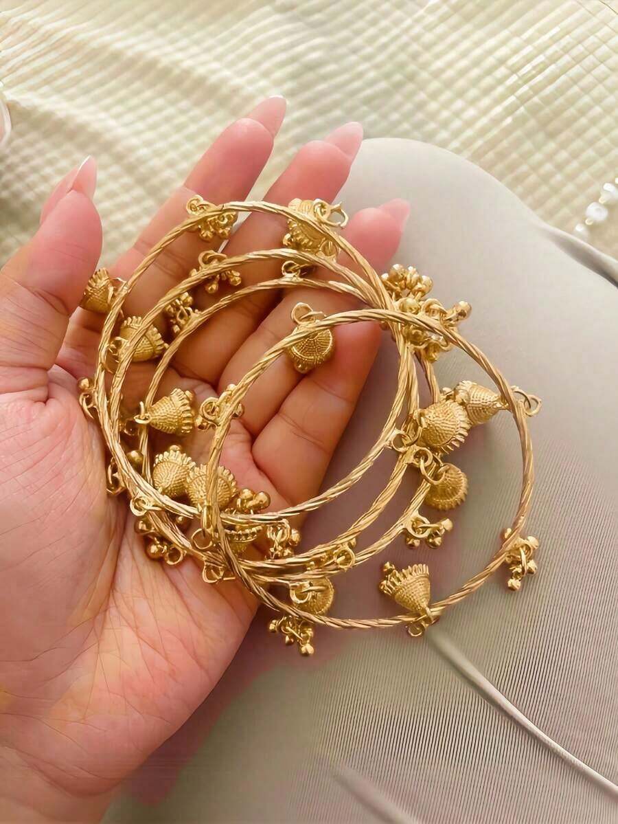 2pcs Women's CCB Beads & Alloy Bells Bracelet, Suitable Daily Wear - Gold - View 1