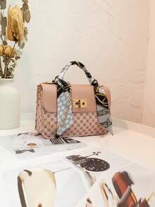 新款时尚波点单肩包、斜挎包、手提包，配有可拆卸链条和丝巾 - 粉色 - 查看 2