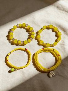 Set de 4 piezas de pulseras de joyería con cuentas de mijo - Amarillo - Ver 4