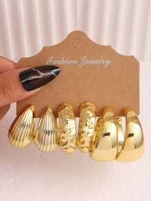 6/18pcs Women's Pure Gold Earring Set, Including Teardrop, Geometric C-Shape, Twisted, And Thick Gold Hypoallergenic Earrings, Fashionable And Elegant For Daily, Party, And Gift For Best Friends Or Mothers - Gold - View 9