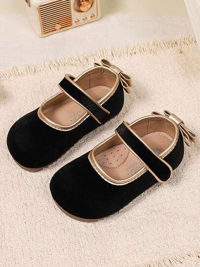 Girls' Sweet Bowknot Shallow Mouth Flat Shoes, Suitable For Party, Performance, Dress Matching