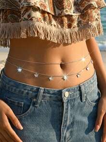 2pcs Bohemian Metal Butterfly Pendant Silver Chain Waist Chain Set, Suitable For Beach, Vacation, Casual, Party Wear, Birthday, Holiday, Perfect Gift - Silver - View 3