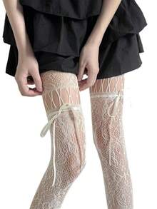 1pc Slimming Sheer Black Stockings, Sexy Fishnet Tights, Thin Lace Hollow-Out Pantyhose - Multicolor - View 24
