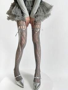 1pc Slimming Sheer Black Stockings, Sexy Fishnet Tights, Thin Lace Hollow-Out Pantyhose - Multicolor - View 15