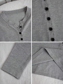 Áo len dệt kim ôm dáng cổ bướm phong cách đường phố dễ thương, áo lót nữ cổ chữ V dáng ôm màu xám, có thể mặc riêng, cổ tay xẻ. - Xám - Xem 8