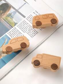2个儿童房抽屉/橱柜门拉手，汽车造型木质单孔小旋钮 - 櫸木 - 查看 8