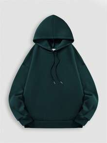 Moletom masculino de algodão com ombros caídos, estilo urbano com estampas exclusivas, tecido grosso casual para outono/inverno, extra quente com forro de lã, modelagem solta. - Cebola verde - Ver 6