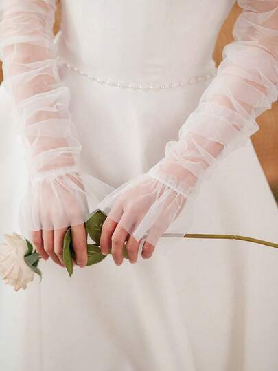 1 双优雅蕾丝长款新娘手套，适合婚礼、正式场合、摄影、新娘配饰