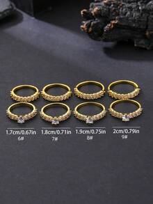 1 Set Of 2 Minimalist Sparkling Zirconia Inlaid Closed Ring Set, Versatile For Daily, Party, Wedding, Spring, Eid/Ramadan Blessing Gift - Sparkling  Closed Ring Set - View 3