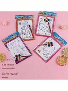 10/20/50pcs Watercolor Painting, Watercolor Paper, Coloring Pages, DIY Watercolor Painting, Puzzle Painting, Coloring Book, 4 Color Paint & Brush Set, Handmade DIY Coloring Painting - Multicolor - View 4