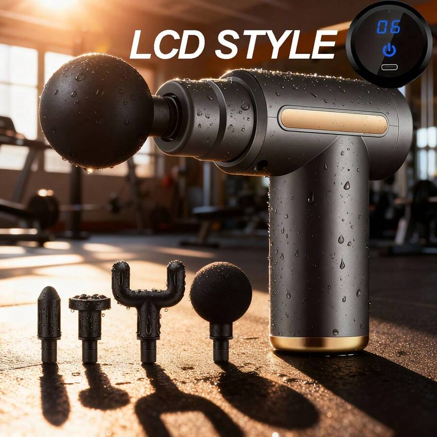 Pistola de fascia LCD - Pistola de fascia recargable por USB de 1200mAh mejorada - Instrumento masajeador de relajación muscular con 4 cabezales de masaje y 6 velocidades, botones táctiles. Adecuado para que los trabajadores de oficina lo usen mientras están sentados durante períodos prolongados, y para que los atletas y fisicoculturistas lo usen para relajarse después del entrenamiento. - Gris - Ver 1