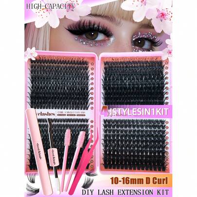Eimny 800pcs Eyelash Extension Kit, (8-16mm)DIY Eyelash Extension Set, Individual Eyelash Cluster Set, D-Curl Eyelash Extension Kit, Includes Glue And Tweezers,Brush, As Well As Eyelash Extension Tools, Suitable For Daily Use, Parties, Travel, Or As A Gift For Family And Friends. Eyelash Set, Eyelash Cluster, Eyelash Glue, Vintage Style Gift