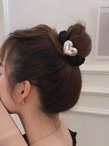 2个金属心形发圈，简约黑色马尾发圈 - 彩色 - 查看 8