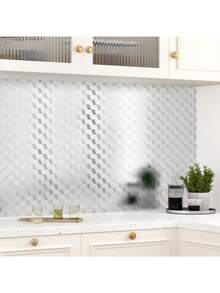 银色方格自粘墙纸，耐热防油铝箔接触纸，防水不锈钢材质，适用于厨房台面、防溅板、电器架衬垫 - 方格鋁箔 - 查看 4