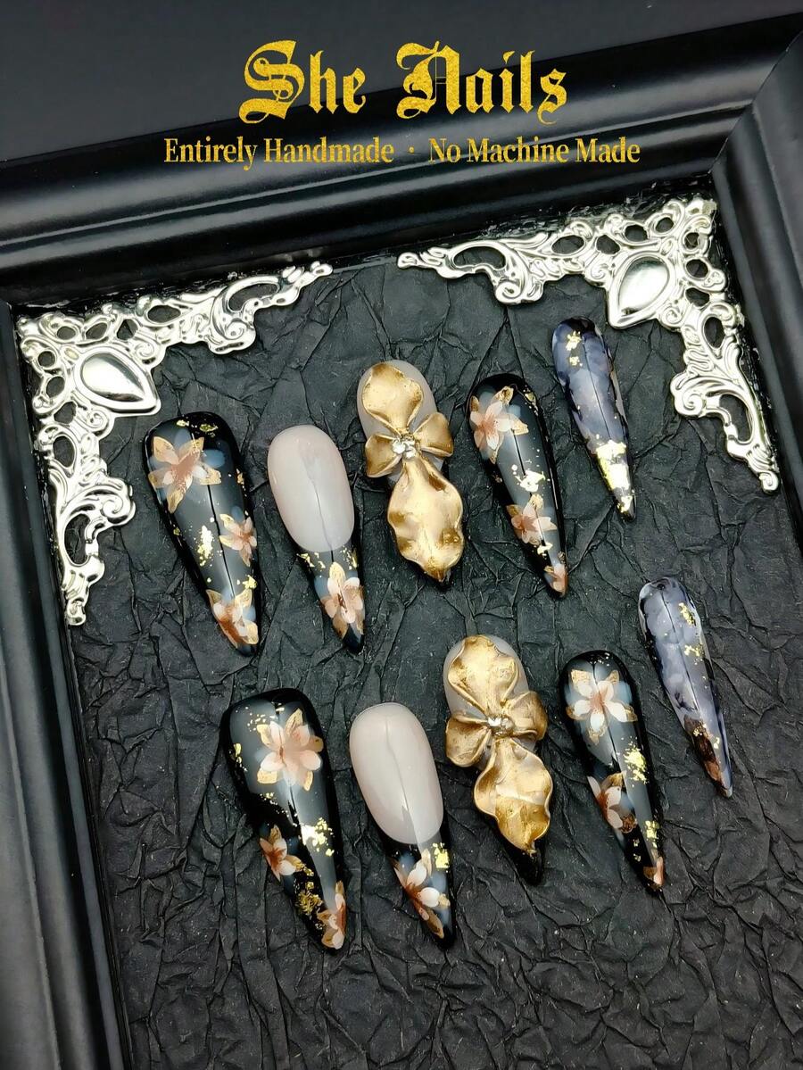 She Nails Acrylic Nail Kit Cute Baroque Junk Punk Rock Y2K Goth Nail ...