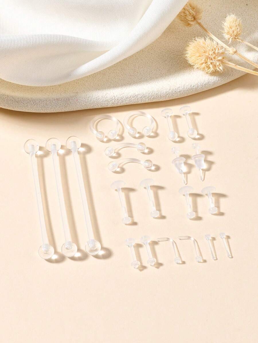 Clear Piercing Retainers Set Bioflex Clear Nose Lip Labret Stud Septum Hoop Eyebrow Tongue Belly Button Piercing Ear Earring Cartilage Plastic Industrial Retainer - Clear - View 1