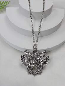Gothic Style Winged Demon Eye Pendant Necklace, Minimalist Fashion Necklace, Party Gift For Women - Silver - View 3