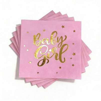 20pcs/Set, 40pcs/Set, 60pcs/Set Pink Foil "BABY" Thick Soft Party Napkins, 2-Ply Soft Paper Napkins, Unfolded Size 33cm*33cm, Suitable For: Wedding, Tea Party, Birthday Party Decoration, Party Decor, Party Supplies, Holiday Decoration, Holiday Supplies