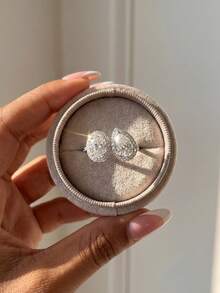 1枚椭圆形水滴S925纯银戒指，女士拇指戒指，精致珠宝礼品 - 銀色 - 查看 5