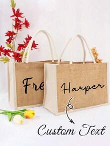 Personalized Bridesmaid Gift Bag, Customized Linen Bag, Personalized Bridesmaid Canvas Tote Bag, Customized Wedding Party Gift Bag, Mother's Day Ladies Gift, Bachelorette Party Gift Bag, Wedding Favor, Beach Tote Bag, Customized Gift - Multicolor - View 5