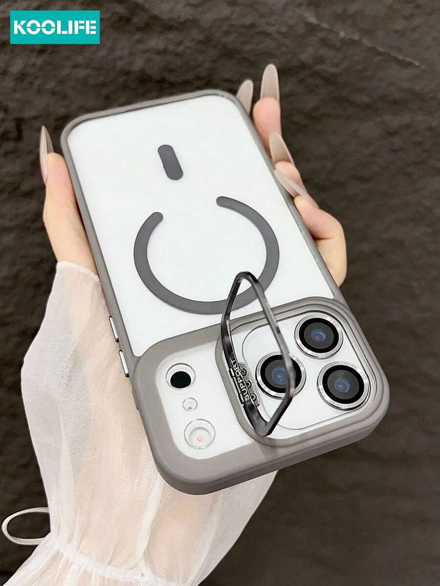 Koolife Premium Ultra-Protective MagSafe Wireless Charging Phone Case - Luxury Eagle Eye Glass Frame And Built-In Stand, High-Transparent PC Backplate (Retains Original Phone Color), 2-In-1 Full-Body Design, Waterproof, Anti-Fall, Anti-Shock, Anti-Scratch, Compatible With IPhone 17/17 Pro/17 Pro Max/17 Air/16/16 Pro/16 Plus/16 Pro Max/15/14/13/12 Pro/Plus/Pro Max - Grey - View 1