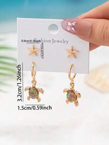 1 Set Anting Stud Bintang Laut dan Anting Lingkaran Kura-kura Pelangi untuk Wanita - Perhiasan Gaya Bohemian untuk Resor Pantai - MultiWarna - View 2