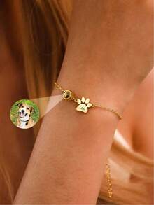 Customized Photo Paw Print Projection Pendant Necklace, Stainless Steel Jewelry, Minimalist Pet Lover Gift, Women's Daily Wear, Birthday, Bridesmaid, Wedding, Christmas Gift - Multicolor - View 3