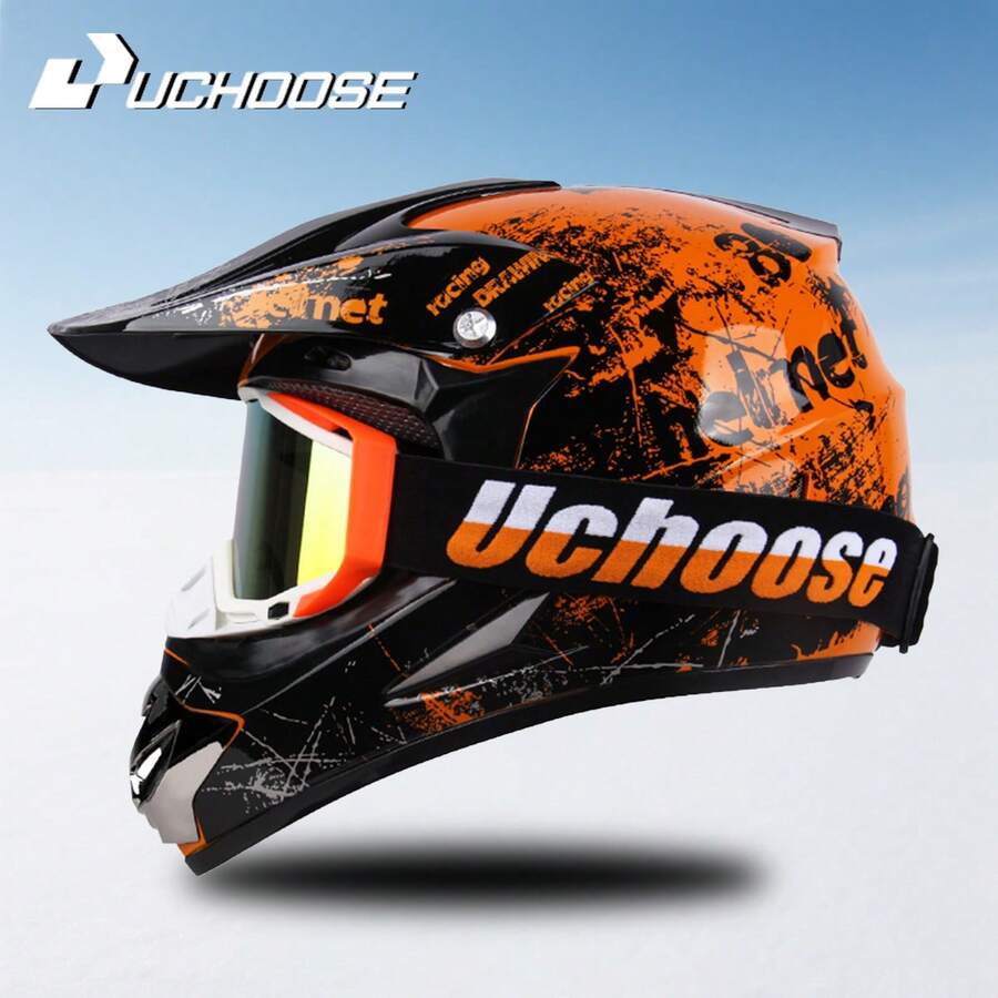 DOT Adult Female Men Helmets Motocross Kask Cross Downhill Soporte Casco Off Road Helmet Racing Classic Motorcycle Original - 橘碎花-風鏡 - 查看 1