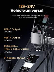 YITUMU Bộ sạc ô tô 4 trong 1 có thể thu gọn với cáp sạc nhanh 45W dành cho iPhone và Type-C, bộ chuyển đổi đa cổng trên ô tô với màn hình LED. - A - Xem 7