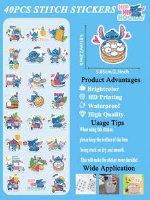 40pcs Disney Stitch Stickers Party Favors Stitch Cartoon Stickers Waterproof Vinyl Stickers - Blue - View 2