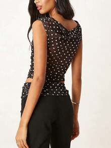 2026 New Women's Polka Dot Waist-Defining Sleeveless Top Stylish and Sophisticated Designer Women's Wear Spring/Summer Collection - Negro - Ver 2