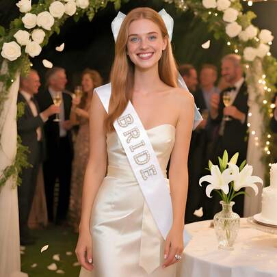 2件套新娘珍珠蝴蝶结头纱和珍珠腰带套装，发夹白色头纱婚礼发饰，单身派对配饰，婚礼装饰