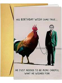 1pc Humorous Birthday Card With A Funny Design Of A Man Holding A Rooster, Suitable For Family, Friends, Classmates, And Colleagues As A Birthday Gift. "His Wish Has Come True..." Is The Perfect Gift - View 10