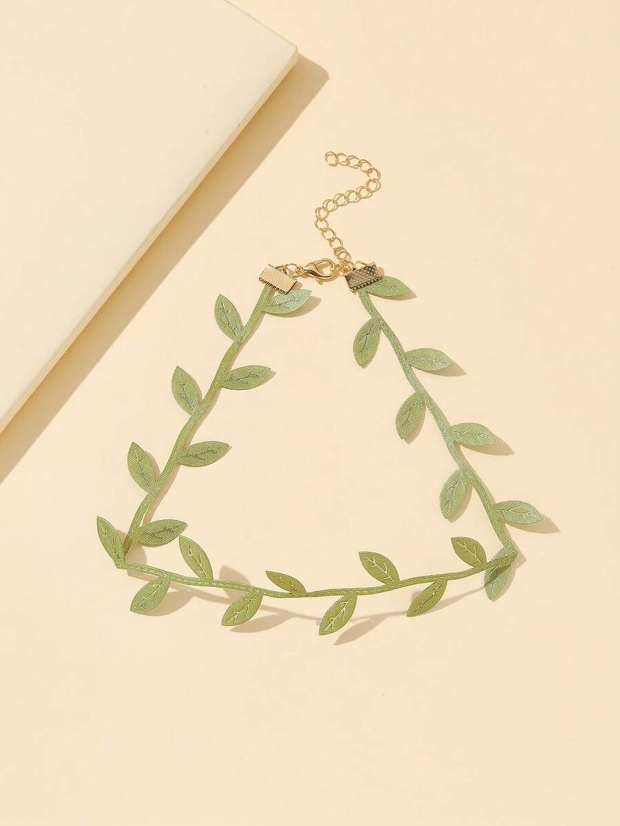 1pc Women's Green Vine & Leaf Refreshing Choker Necklace, Collar Necklace, Clavicle Chain - Multicolor - View 1