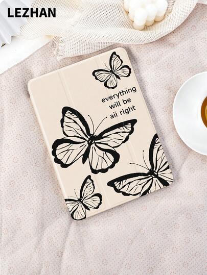 1 件装极简线条蝴蝶印花设计平板电脑保护套，带笔槽，防摔，三折式平板电脑支架保护壳，兼容 10.2 英寸、11 英寸（2021/2020/第十代）、（A16）11 英寸（第十一代，2025 年）、第八/第九/第十代、Galaxy Tab A8 10.5 英寸（2022 年）、Matepad 10.4 英寸/Tab，支持睡眠/唤醒功能，浪漫个性化礼物