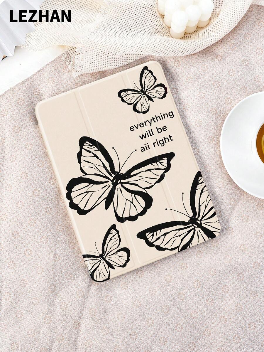 1 件装极简线条蝴蝶印花设计平板电脑保护套，带笔槽，防摔，三折式平板电脑支架保护壳，兼容 10.2 英寸、11 英寸（2021/2020/第十代）、（A16）11 英寸（第十一代，2025 年）、第八/第九/第十代、Galaxy Tab A8 10.5 英寸（2022 年）、Matepad 10.4 英寸/Tab，支持睡眠/唤醒功能，浪漫个性化礼物 - 彩色 - 查看 1