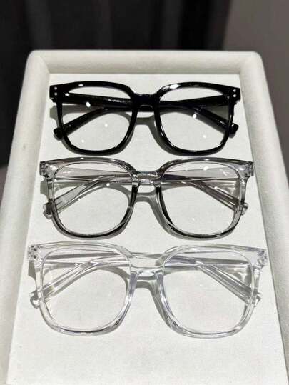 3 piezas Gafas de mujer de plástico multicolor translúcido con montura geométrica de estilo casual clásico personalizadas para lectura, oficina, conducir, jugar y accesorios casuales de negocios