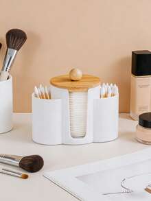 3-In-1 Q-Tip Holder For Bathroom – Premium Vanity Organizer Canister With Dustproof Lid For Swabs, Balls And Pads, Countertop Storage Container - Multicolor - View 4