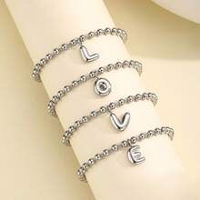 Vòng tay 26 chữ cái đầu dạng bong bóng, vòng tay chữ cái bong bóng đính hạt vàng bằng thép không gỉ, thích hợp cho nữ giới đeo hàng ngày, hộp quà chỉ dùng để chụp ảnh minh họa. - Bạc - Xem 5