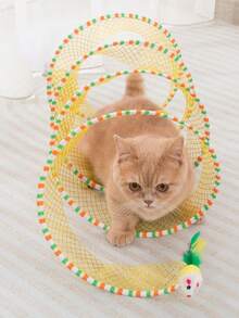 1个可折叠猫隧道玩具，带铃铛和羽毛，猫咪互动娱乐玩具 - 彩色 - 查看 6