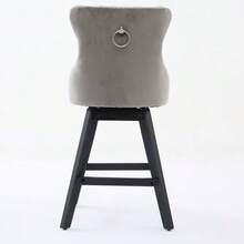 Velvet Swivel Bar Stools With Button Tufting, Wooden Legs And  Stud Trim, Casual Style, Set Of 2 (Grey), DE1860GY - Grey - View 6