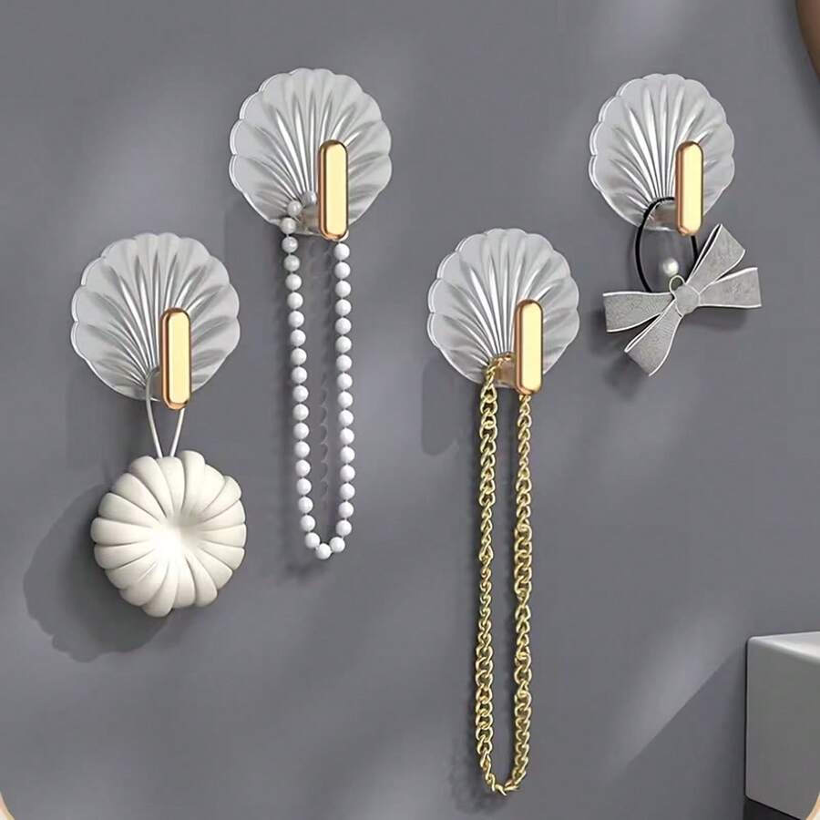 5/8个贝壳形防水粘钩 - 可爱耐用设计 - 易于安装，可悬挂毛巾、钥匙和外套 - 适用于厨房、浴室或卧室 - 时尚多功能 - 彩色 - 查看 1