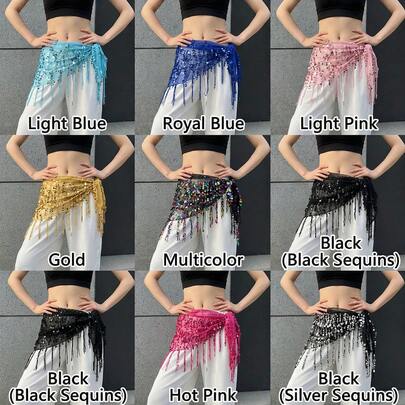 1pc Women's Belly Dance Costume Set, Triangle Top With Sequin Fringe Skirt Design, Wrap-Around Sari Style Waist Chain, Suitable For Carnival Performances, Festivals, Parties, Nightclubs, Beaches, Exotic Attire, Bohemian, Retro