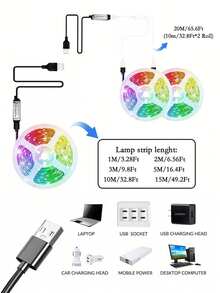 1pc RGB LED Strip Light With 24-Key Remote Control, 4 Dynamic Modes, Dimmable & Color Changing, Suitable For Bedroom, Living Room, TV Backlight, Gaming Room Decor - 24 Keys - View 8