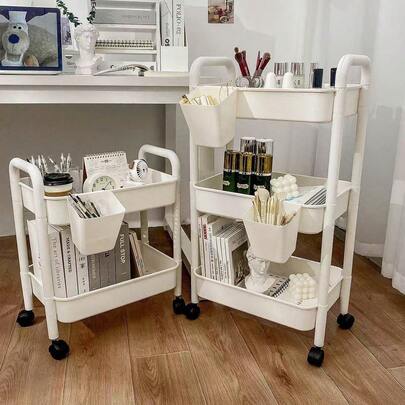 Multi-Functional Mobile Small Cart, 360° Rotating Wheels, Black Or White, 2/3/4/5 Tiers, Suitable For Kitchen, Bedroom, Living Room, Office, Bathroom And More Scenes, Storage Rack, Easy To Move